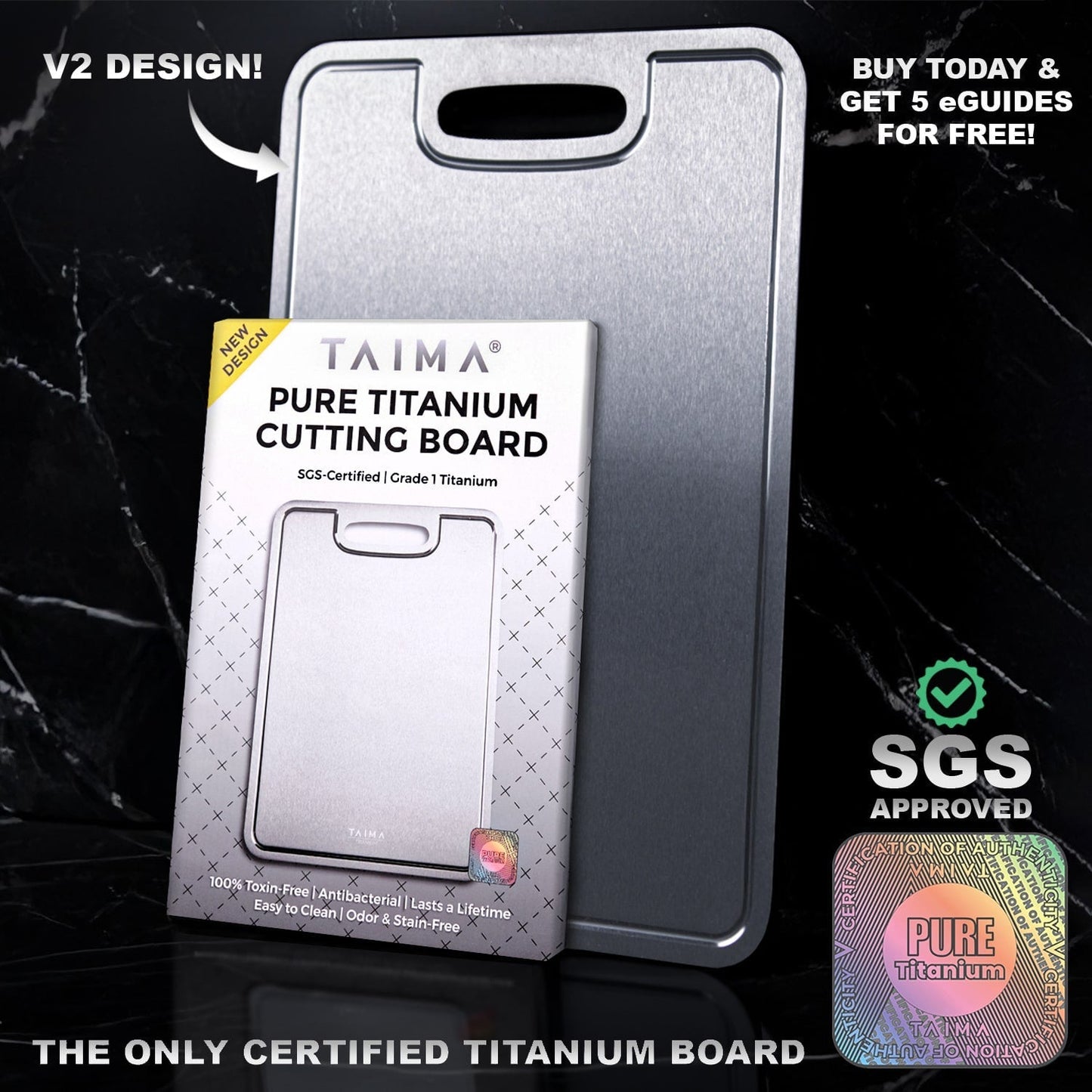 ¡BLACK FRIDAY SALE! Certified Taima® Pure Titanium Cutting Board - V2 Updated Design